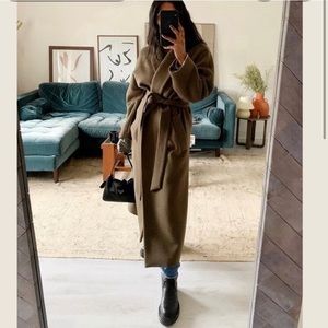 Zara Khaki Wool Oversized Coat with Belt (Size S)